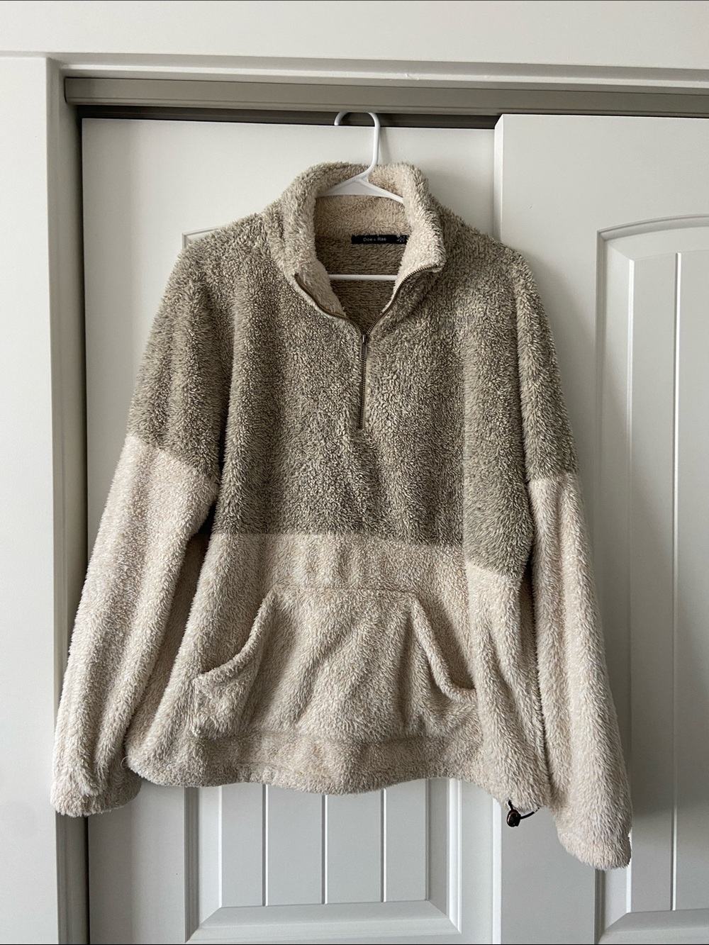 Doe & Rae Two-Tone Cream & Taupe Sherpa Half-Zip Pullover